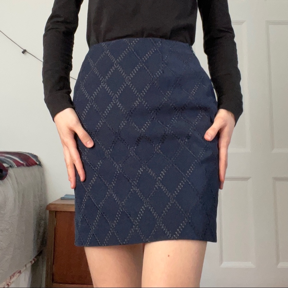 Notations Blue Textured Hexagon Pattern Mini Skir… - image 1